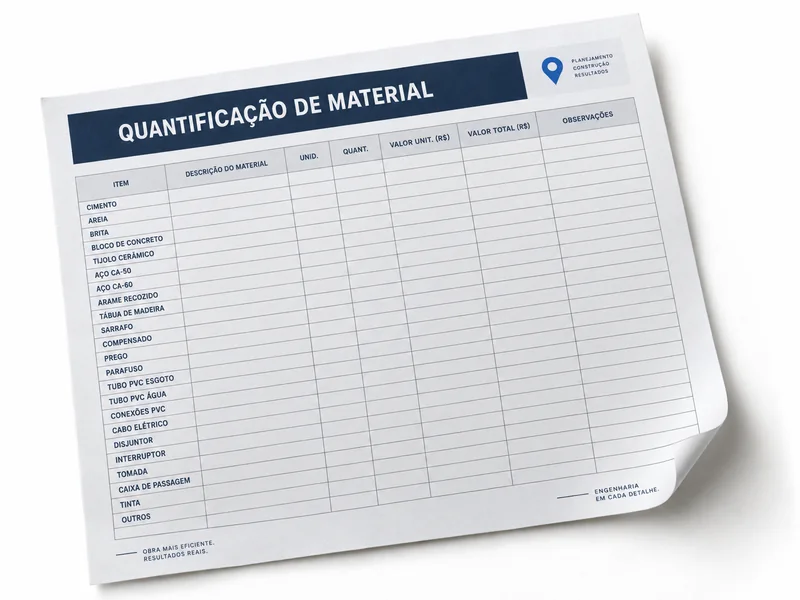 Tabela de quantificação de material